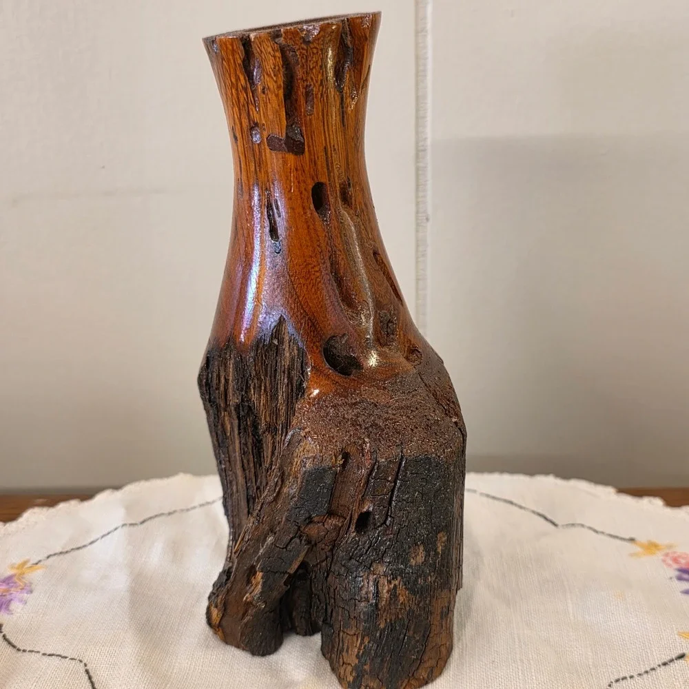 CLEARANCE 💲6️⃣ Rustic Burl Wood Candle Holder‎ Hand Carved Natural Bark Texture